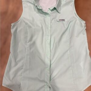 Columbia PFG Shirt Womens Large Pale Green Sleeveless Omni-Shade Fishing 1547181